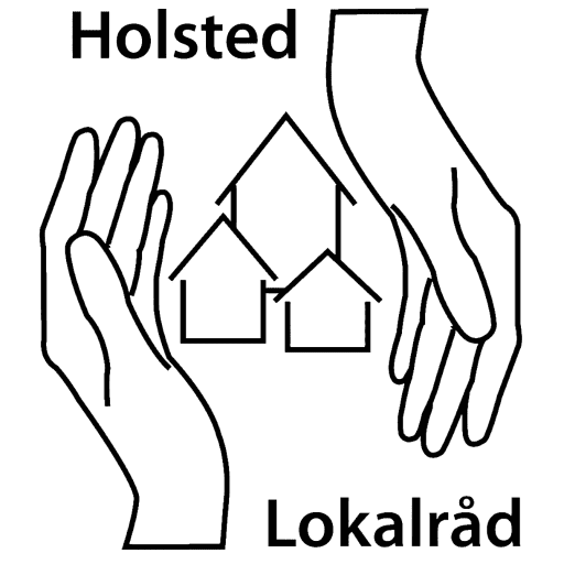 Holsted Lokalråd Logo fællesskab lokal udvikling to hænder beskytter omfavner tre huse lokalsamfund Vejen kommune Stationsby